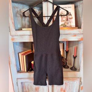 Beyond yoga large grey body suit shorts